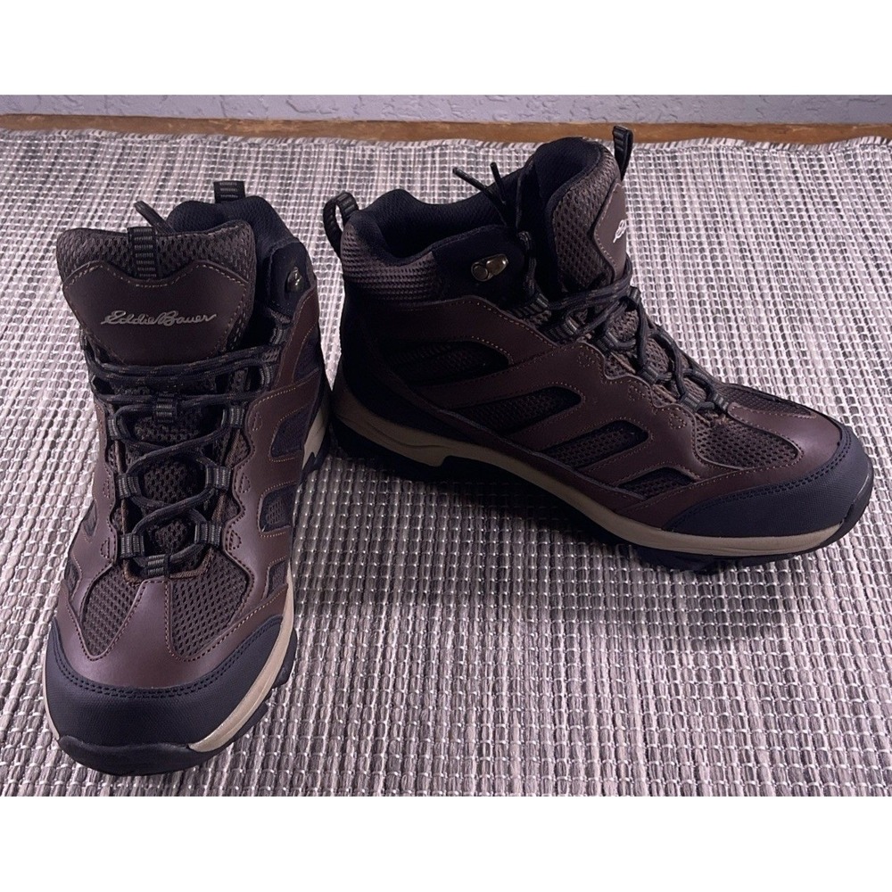 Eddie Bauer Graham Mens Hiking Boots Brown Black Leather Waterproof Size 9 M